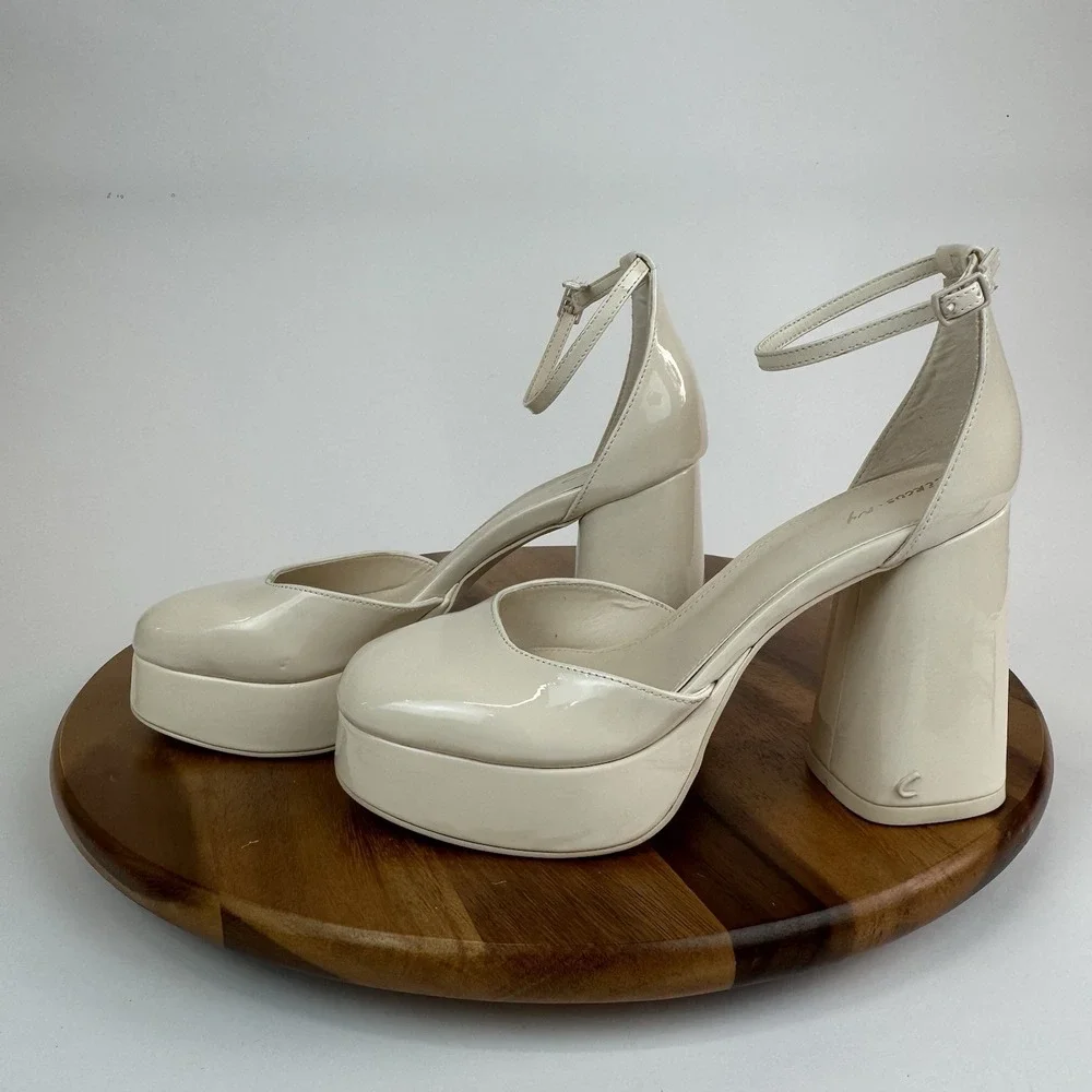 New NWOB Circus NY Sam Edelman Rosa Ivory Patent Platform Block Heels Size 8.5 M